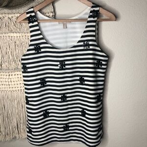Banana Republic Black Striped Embellished Tank Top